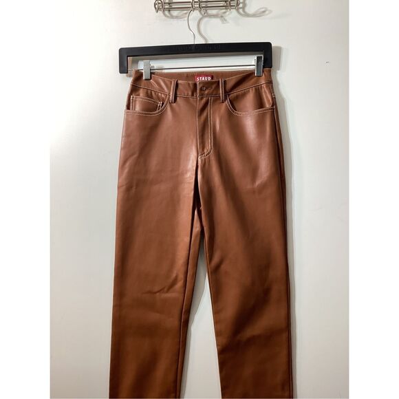 Staud Elliot Brown Faux Leather Pants - Picture 7 of 16